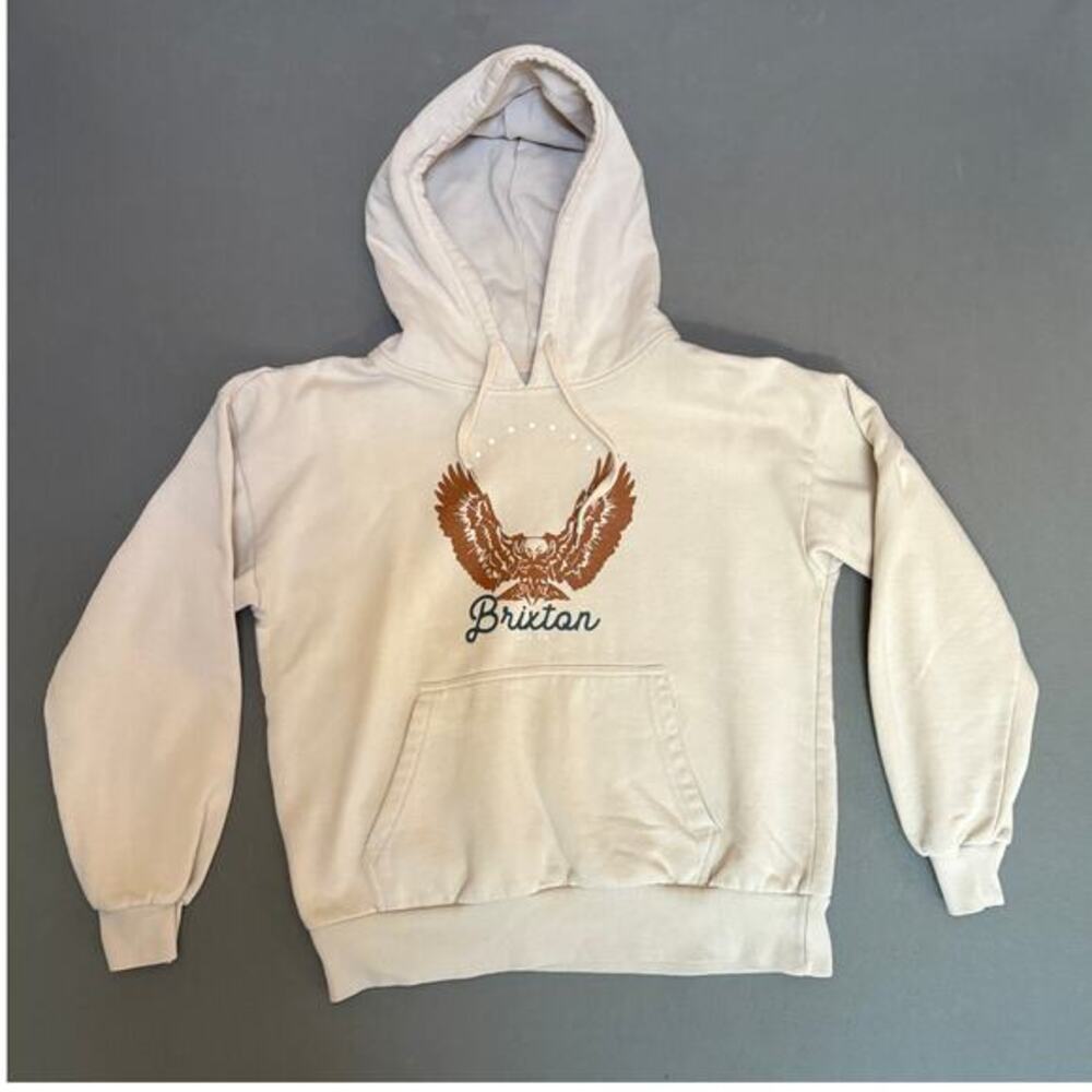 BRIXTON Freebird Women's Beige Graphic‎ Hoodie Small Hooded Sweatshirt Eagle